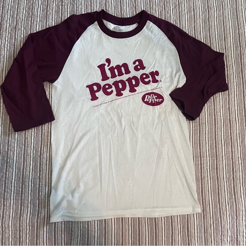 Dr. Pepper White and Maroon "I'm a Pepper" Raglan Long Sleeve Tee